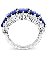 Lab-Grown Blue Sapphire (4-5/8 ct. t.w.) & White (2-1/10 Three Row Ring Sterling Silver