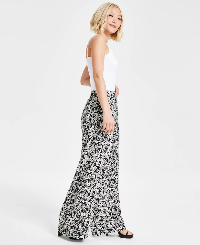 Bar Iii Petite Abstract-Print High-Rise Wide-Leg Pants, Created for Macy's