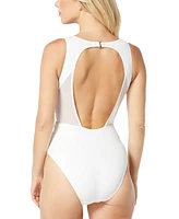 Carmen Marc Valvo Women's Mesh Plunge Neckline One-Piece Swimsuit