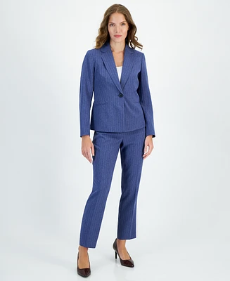 Le Suit Pinstripe One-Button Jacket & Slim-Fit Pantsuit, Petite Regular
