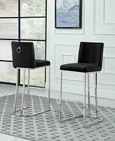 Best Quality Furniture 20" L x 16" W x 41" H Velvet Barstools with Chrome Base, Set of 2