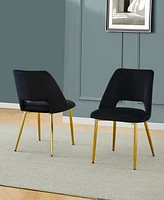 Best Quality Furniture 23" L x 20" W 32" H Velvet Upholstered Side Chairs with Gold-tone Chrome Legs, Set of 2