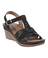Gc Shoes Women's Darry Perforated T-Strap Slingback Wedge Sandals