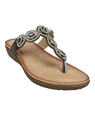 Gc Shoes Women's Zara Jeweled T Strap Thong Flat Sandals