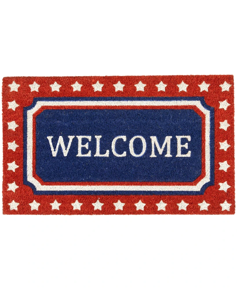 Northlight Blue and Red Coir "Welcome" Americana Outdoor Doormat, 18" x 30"