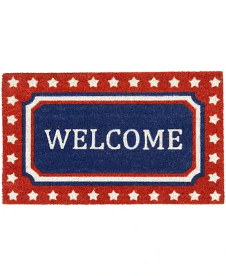 Northlight Blue and Red Coir "Welcome" Americana Outdoor Doormat, 18" x 30"