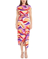 Donna Morgan Women's Printed Faux-Wrap Midi Dress