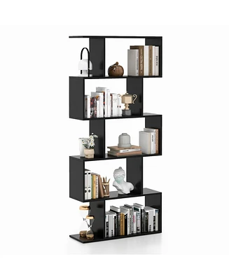 Costway 1 Pc 5-Tier Bookshelf Geometric S-Shaped Bookcase Room Divider Storage Display Shelf