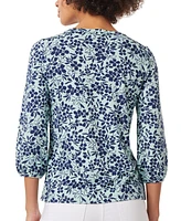 Jones New York Women's Printed Moss Crepe 3/4-Sleeve Top