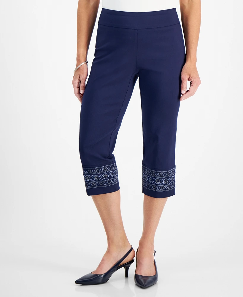 Jm Collection Petite Embroidered-Trim Capri Pants, Created for Macy's