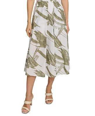 Dkny Women's Printed Pleated Cotton Voile Midi Skirt