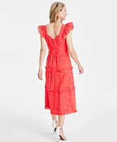 Anne Klein Women's Cotton Scoop-Neck Flutter-Sleeve Dress
