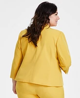 Kasper Plus Collarless Open-Front Long-Sleeve Blazer