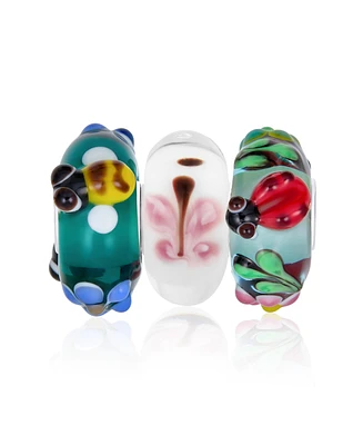 Bling Jewelry Insect Set Bundle Sterling Silver Core Multi Color 3D Lamp Work Murano Glass Ladybug Butterfly Bumble Bee Charm Bead Spacer Fits Europea