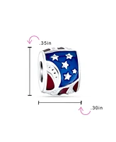 Bling Jewelry Red White Blue Stripe Holiday American Usa Patriotic Flag Star Charm Barrel Bead For Women Sterling Silver Fits European Bracelet