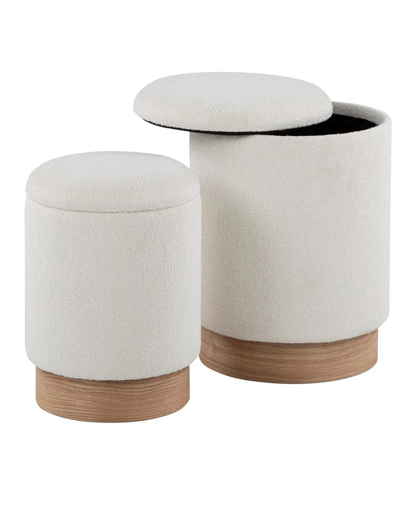 Marla Contemporary Nesting Ottoman Set In Natural Wood and Cream Fabric by Lumisource