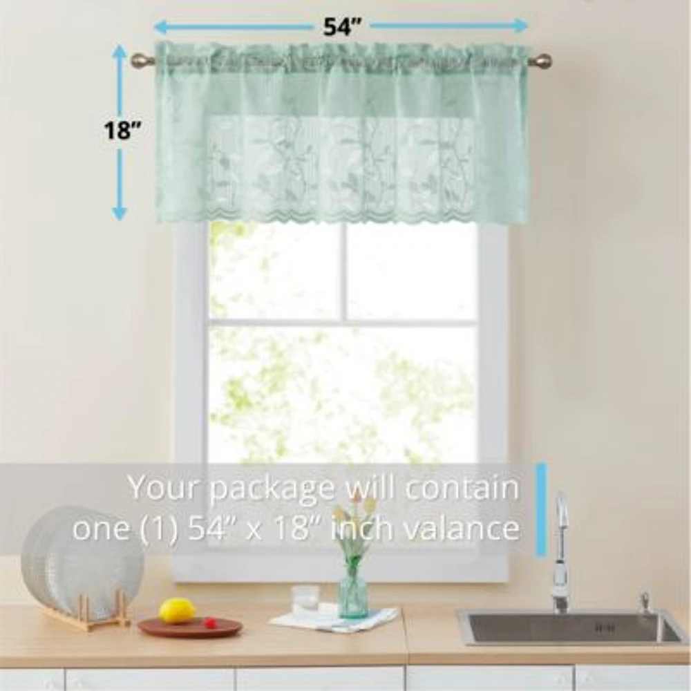 Hlc.Me Joyce Lace Sheer Kitchen Curtain Valance Topper Rod Pocket For Small Windows Bathroom Kitchen 54 W X 18 L