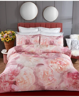 By Caprice Home 100% Cotton Rose Bloom Print Duvet Cover Set With Matching Pillow Cases King