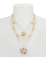 Betsey Johnson Faux Stone Floral Shell Layered Necklace