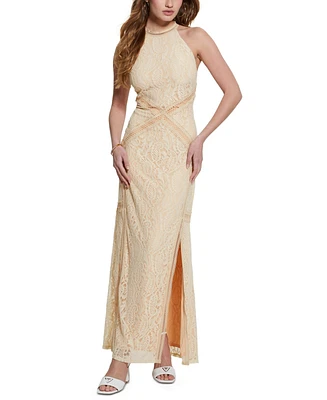 Guess Women's New Liza Lace Halter Sleeveless Gown