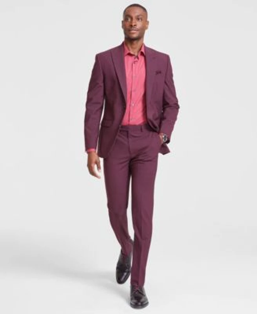 Bar Iii Mens Skinny Fit Burgundy Wool Blend Suit Created For Macys