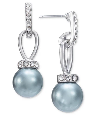 Charter Club Silver-Tone Pave & Color Imitation Pearl Drop Earrings, Created for Macy's