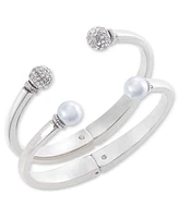 Charter Club 2-Pc. Set Pave Fireball & Pink Imitation Pearl Cuff Bracelets, Created for Macy's