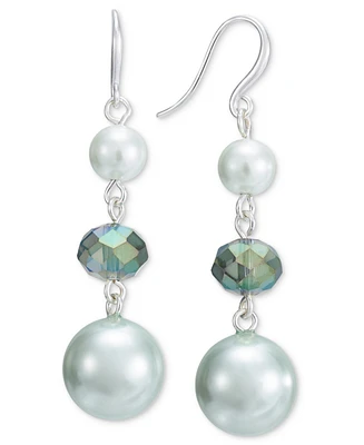 Charter Club Silver-Tone Color Bead & Imitation Pearl Triple Drop Earrings, Created for Macy's
