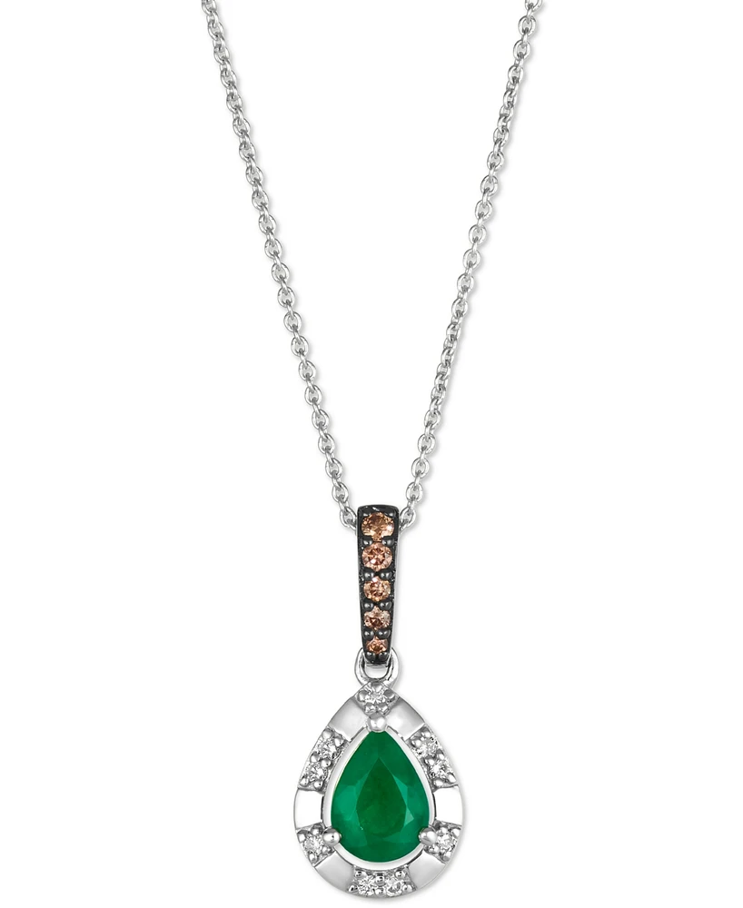 Le Vian Costa Smeralda Emeralds (1/2 ct. t.w.) & Diamond (1/8 ct. t.w.) Halo Adjustable 20" Pendant Necklace in 14k White Gold