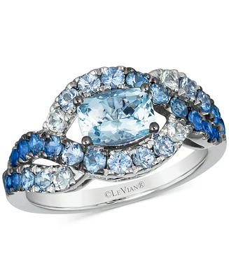 Le Vian Sea Blue Aquamarine (5/8 ct. t.w.), Denim Ombre (1-1/8 ct. t.w.) & White Sapphire (1/5 ct. t.w.) Twist Ring in 14k White Gold