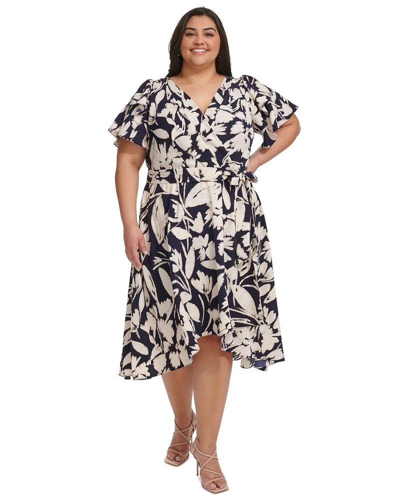 Dkny Plus Size Flutter-Sleeve High-Low Midi Dress | The Shops at Willow Bend
