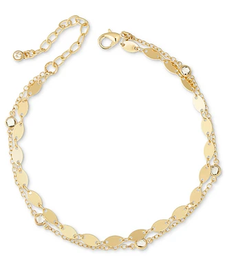 On 34th Crystal & Mixed Chain Double-Row Anklet, Created for Macy's
