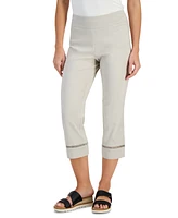 Jm Collection Women's Woven Lace-Trim Capri Pull-On Pants, Created for Macy's