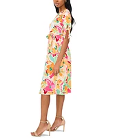 Msk Petite Floral Print Tie-Sleeve Midi Dress