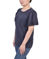 Women's Short Eyelet-Cut-out Sleeve Scoop Neck Top