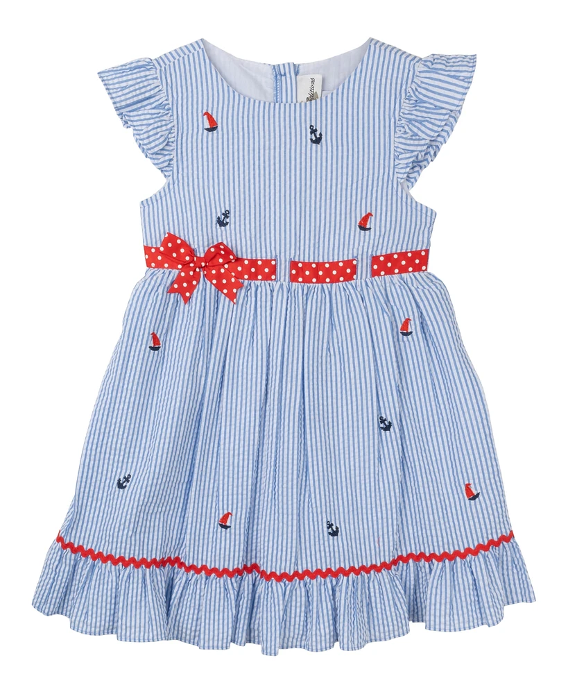 Rare Editions Toddler Girls Nautical Flutter Sleeve Seersucker Dress