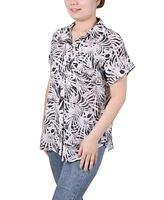 Ny Collection Women's Short Rolled Sleeve Button Front Blouse