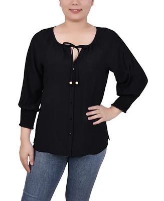 Ny Collection Women's 3/4 Sleeve Button Front Blouse