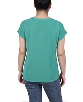 Ny Collection Women's Short Extended-Sleeve Grommet Neck Knit Top