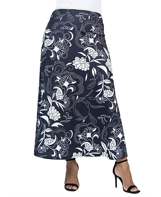 24seven Comfort Apparel Plus Size Elastic Waist Ankle Maxi Skirt