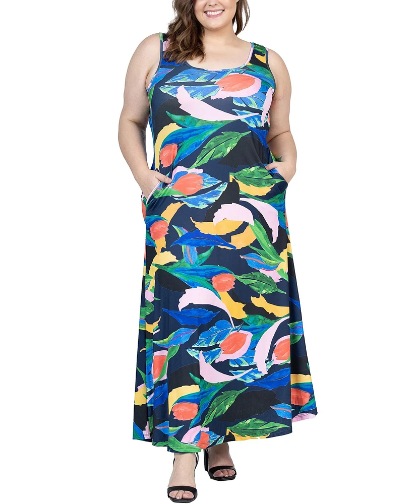 24seven Comfort Apparel Plus Sleeveless Maxi Dress with Pockets