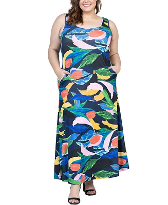 24seven Comfort Apparel Plus Size Sleeveless Maxi Dress with Pockets