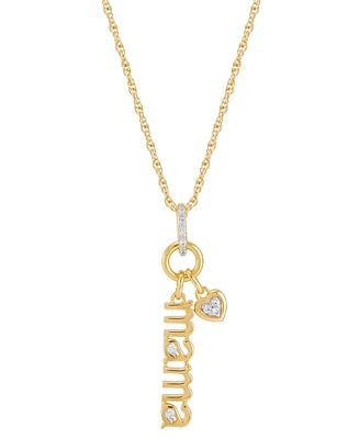 Diamond Heart Mama Pendant Necklace (1/20 ct. t.w.) Sterling Silver or 14k Gold-Plated Silver, 16" + 2" extender