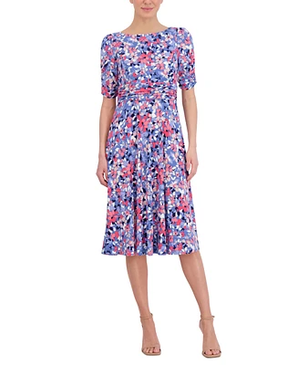 Jessica Howard Women's Ruched-Sleeve Midi Dress