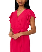 Msk Women's V-Neck Flutter-Sleeve Belted Maxi Dress