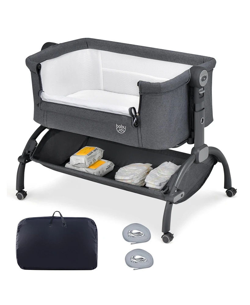 Costway 3-in-1 Portable Baby Bassinet Bedside Sleeper Cradle with Mattress& Storage Basket