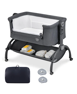 Costway 3-in-1 Portable Baby Bassinet Bedside Sleeper Cradle with Mattress& Storage Basket