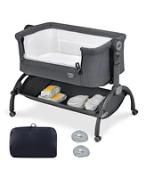 Costway 3-in-1 Portable Baby Bassinet Bedside Sleeper Cradle with Mattress& Storage Basket