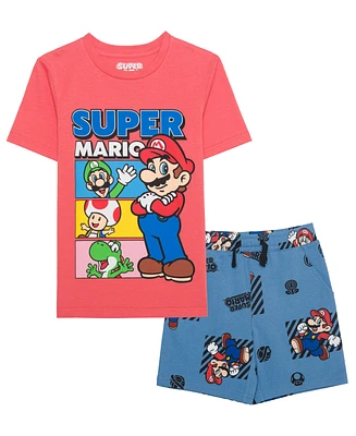 Hybrid Toddler and Little Boys Super Mario Short Sleeve T-shirt Shorts, 2 Pc Set