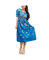 Jessie Zhao New York Night Flower Smocked Cotton Silk Midi Dress